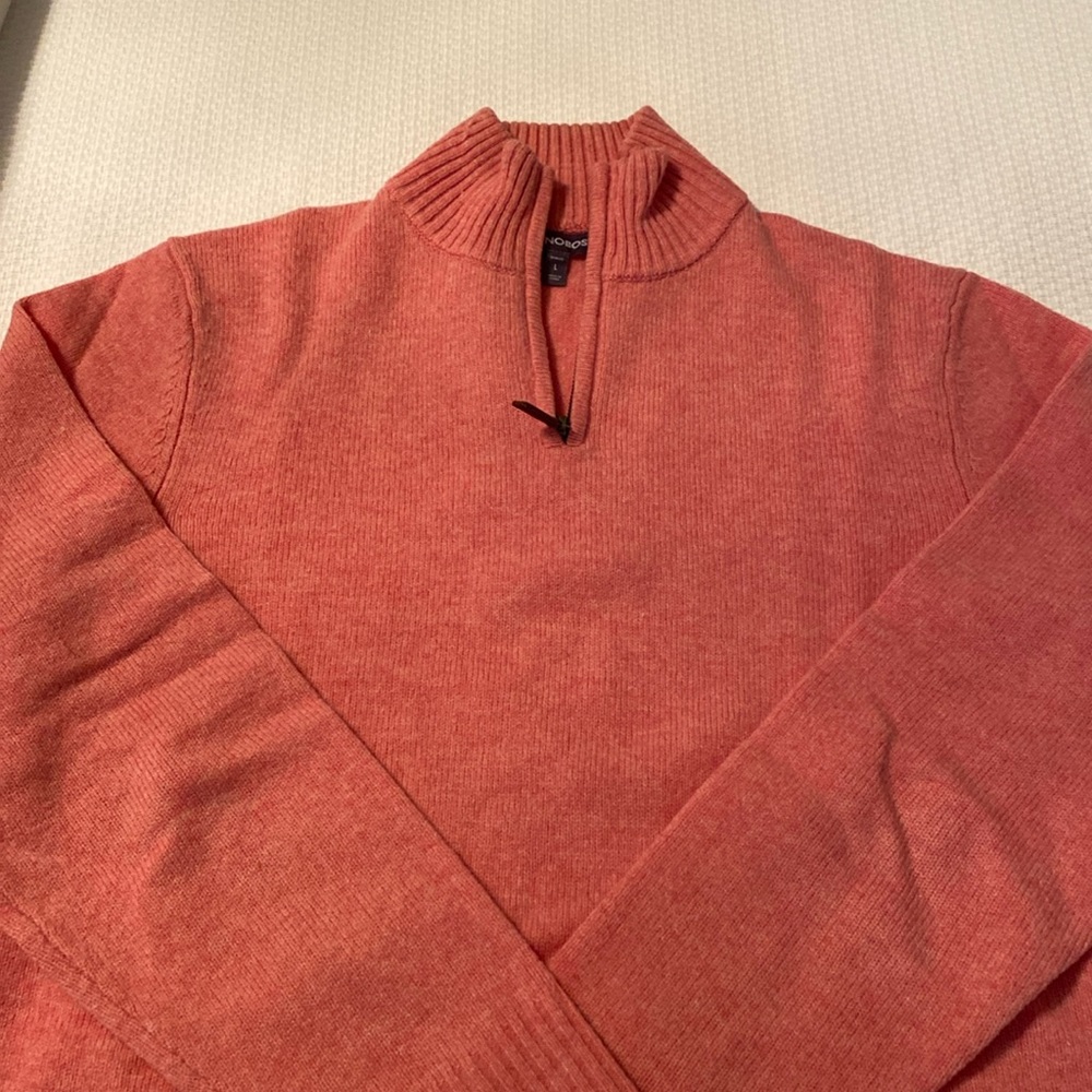 Bonobos pink/coral wool quarter zip sweater